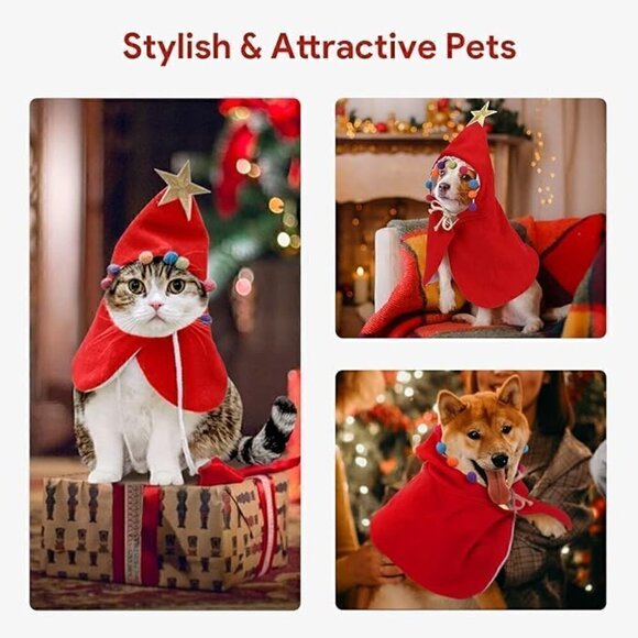 Lewondr(jycx) Red Christmas Tree Dog/Cat Cloak Costume - Size Medium - Picture 1 of 9